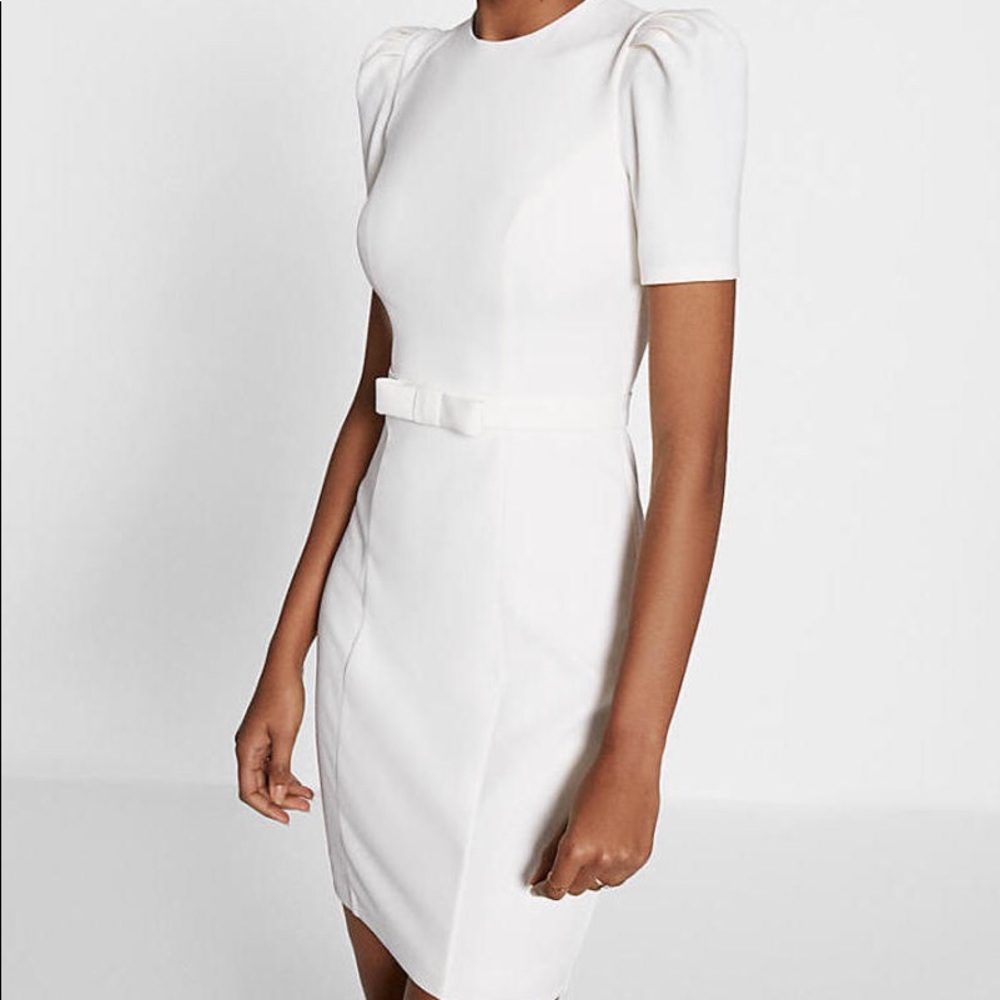 Puff Sleeve Belted Sheath Dress